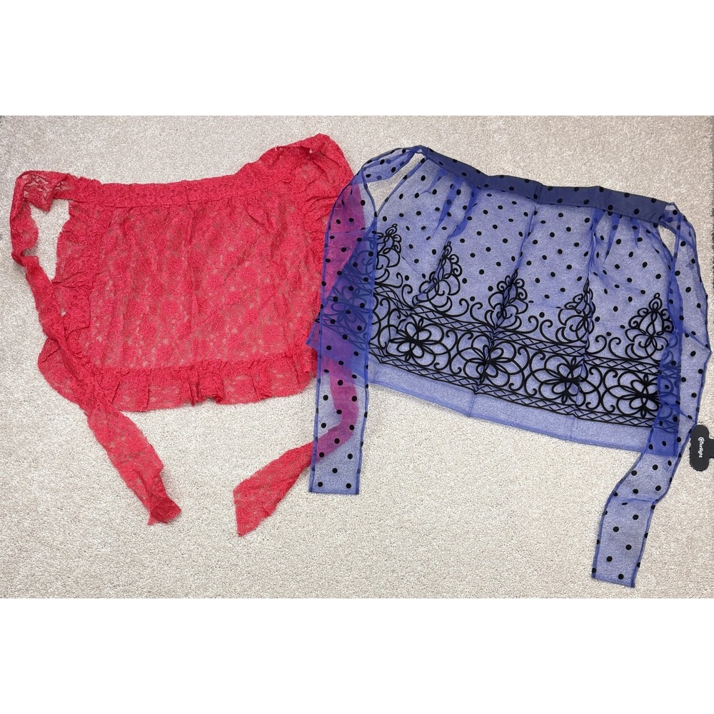 Vintage Hostess Apron Sheer Retro Sheer Half Aprons Lot of 2 Red with Lace Blue